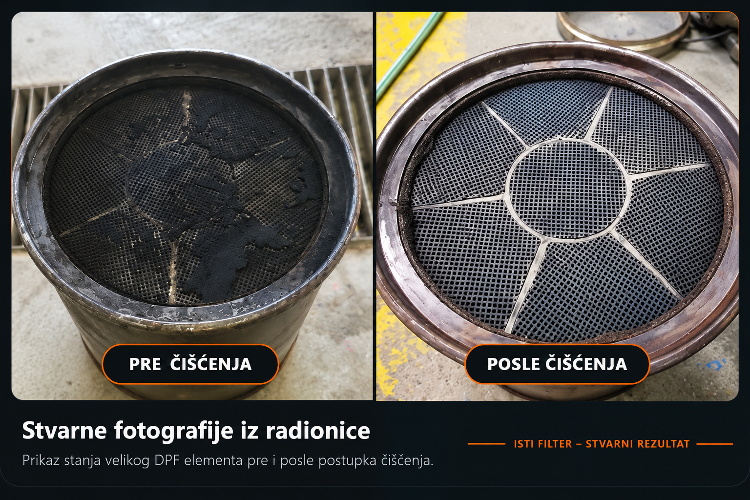 Isti DPF filter pre i posle čišćenja